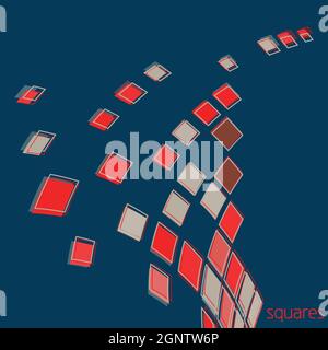 Scattered squares. With a bend, distribution of squares on a blue background. Vector Stock Vector
