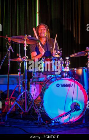 Drummer, Bedouin Soundclash, Shipyards Festival, North Vancouver, British Columbia, Canada Stock Photo
