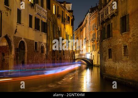 Venice gondola night ride Stock Photo