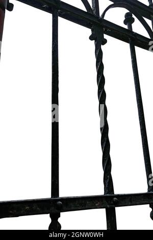 Antique cast iron grate isolated on white background. Details of a figured antique forged metal fence lattice, decor elements Stock Photo
