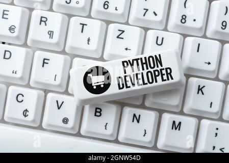 Sign displaying Python Developer. Word Written on responsible for writing serverside web application logic Internet Browsing And Online Research Study Stock Photo