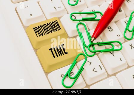 Text showing inspiration Prothrombin Time. Word for evaluate your ability to appropriately form blood clots Connecting With Online Friends, Making Stock Photo