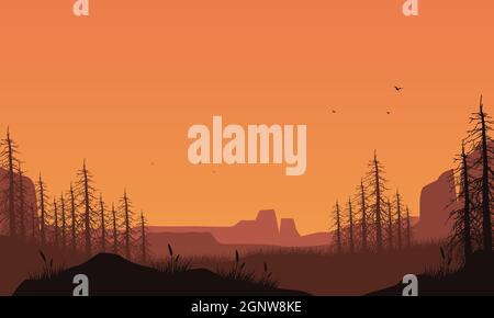 Incredible natural scenery from the out of the city at dusk in the afternoon. Vector illustration of a city Stock Vector