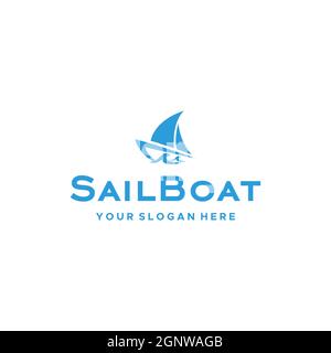 Simple Sail Boat watercraft fast wave logo design Stock Vector