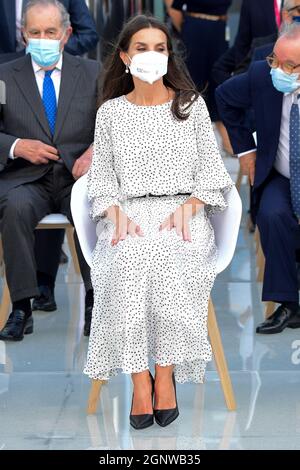 Queen Letizia of Spain attends the inauguration ceremony of the new Botton-Champalimaud Pancreas Cancer Center on September 27, 2021 in Lisbon, Portugal. The new Botton-Champalimaud Pancreas Cancer Center is a unique unit in the world whose mission is scientific research and treatment of a disease that threatens to become, within two decades, the second cause of death from cancer in Europe and the USA. Photo by Archie Andrews/ABACAPRESS.COM Stock Photo