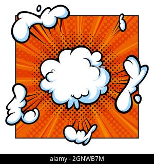 Surprising boom cloud in halftone background for sales and promotions. Orange banner template for surprises and bursting events. Vector illustration Stock Vector