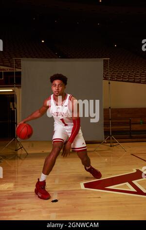 Bloomington, United States. 27th Sep, 2021. Indiana University basketball player Rob Phinisee (1) poses for a portrait during the team's media day at Simon Skjodt Assembly Hall. Credit: SOPA Images Limited/Alamy Live News Stock Photo