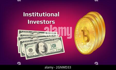 Institutional investors are investing in crypto industry and buying Bitcoins. Banner for news. Vector illustration. Stock Vector
