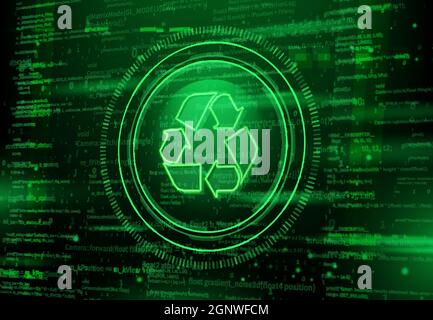 Recycling of digital data waste, digital detox. Rubbish, trash and garbage cleaning, vector background. Recycle icon for digital electronic future technology of computer and internet user data waste Stock Vector