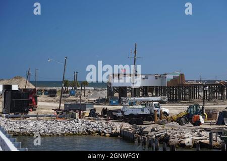 GRAND ISLE, Louisiana (Sept. 26, 2021) – Recovery in action for damage caused by Hurricane Ida to the community of Grand Isle, Louisiana. FEMA photo by Julie Joseph. Stock Photo