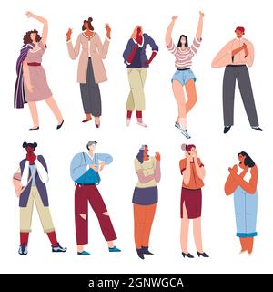 Gesturing people, cheering and positive signs Stock Vector
