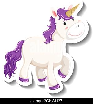 Cute unicorn standing pose on white background illustration Stock Vector