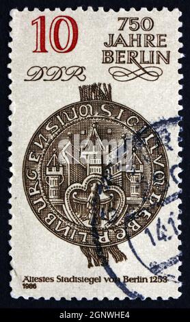 GDR - CIRCA 1986: a stamp printed in GDR shows City Seal, 1253, Berlin 750th Anniversary, circa 1986 Stock Photo