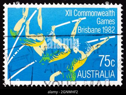 AUSTRALIA - CIRCA 1982: a stamp printed in the Australia shows Pole Vault, 12th Commonwealth Games, Brisbane, circa 1982 Stock Photo