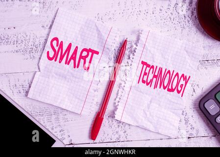 Text showing inspiration Smart Technology. Word Written on used to protect and prevent errors in hard drives Display of Different Color Sticker Notes Stock Photo