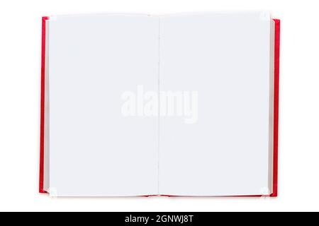 open red hardcover book with blank pages isolated on white background template mockup Stock Photo