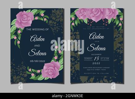 Beautiful digital Hand-painted Feminine watercolor Premium floral and leaves Wedding Invitation Card Stock Vector
