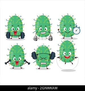 A healthy zygote virus cartoon style trying some tools on Fitness center. Vector illustration Stock Vector