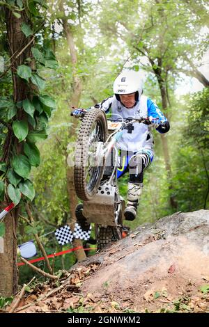 CHIANG MAI - JULY 2017: Trial Motorcycle club practice . Rider action during the training on mountain before race , 9 July 2017 in chiang mai Thailand Stock Photo