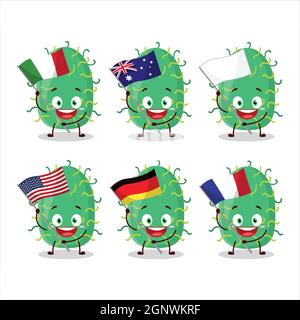Zygote virus cartoon character bring the flags of various countries Stock Vector