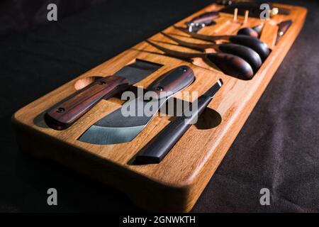 Tanner tools. Skiving knifes. Stock Photo