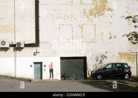 painted image on wall of David Hockney in car park, Bradford, Yorkshire, England. Stock Photo