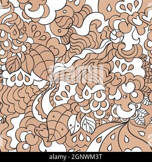 Abstract floral seamless pattern.Curly, wavy beige background.Tracery design.Ethnic colorful doodle texture. Curved doodling ornament. Stock vector Stock Vector