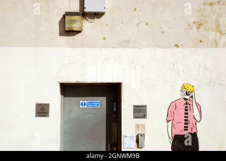 painted image on wall of David Hockney in car park, Bradford, Yorkshire, England. Stock Photo