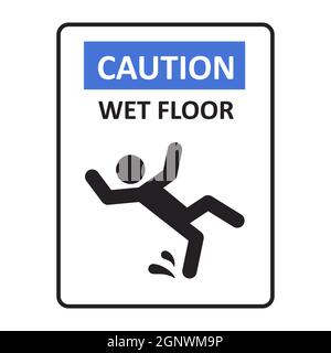 Caution wet floor sign. A man falling down. Slippery floor sign. A sign warning of danger. Vector illustration isolated on white background Stock Vector