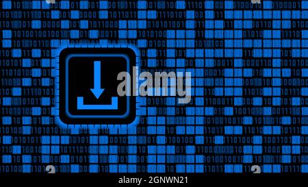 DOWNLOAD symbol on chip sensor - abstract binary code background divided with randomly brighted square elements - data storage business technology Stock Photo