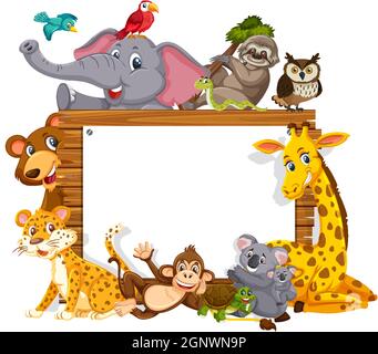 Empty wooden frame with various wild animals illustration Stock Vector ...