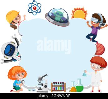 Empty cloud banner with kids in technology theme illustration Stock Vector