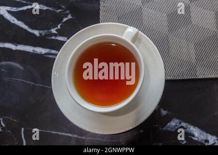 top view of a cup hot tea in cafe Stock Photo