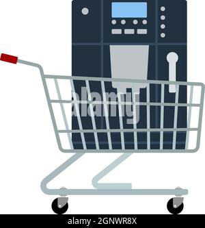 Shopping Cart With Cofee Machine Icon Stock Vector