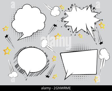 Retro empty blank comic bubbles and elements set. Stock Vector