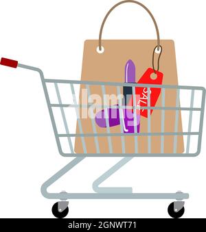 Shopping Cart With Bag Of Cosmetics Icon Stock Vector