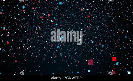 Space with flying colorful rectangles particles. Computer generated 3d rendering abstract backdrop Stock Photo
