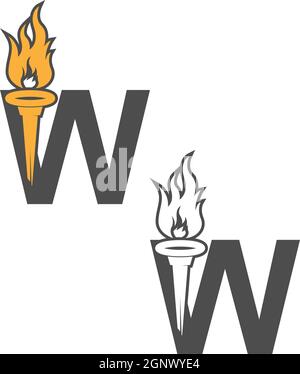 Letter W icon logo combined with torch icon design Stock Vector