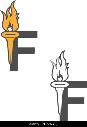 Letter F icon logo combined with torch icon design Stock Vector
