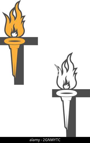 Letter T icon logo combined with torch icon design Stock Vector