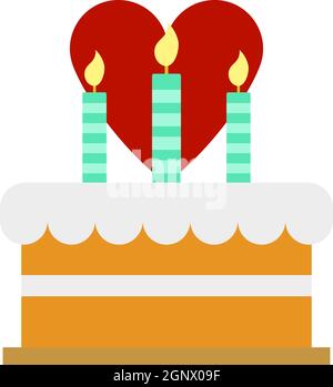 Cacke With Candles And Heart Icon Stock Vector