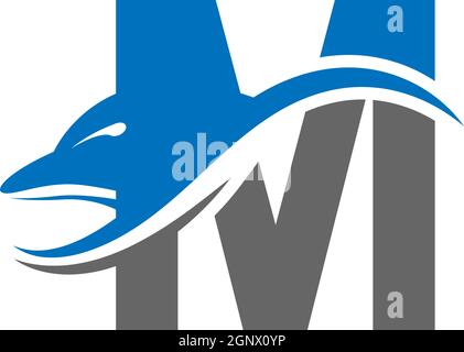 Dolphin with Letter M logo icon design concept vector template Stock Vector