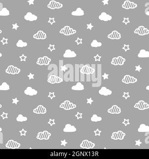 Clouds and stars seamless pattern Stock Vector