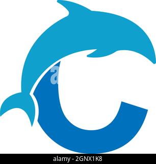 Dolphin with Letter C logo icon design concept vector template Stock Vector