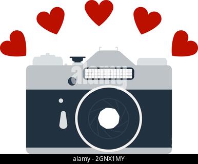 Camera With Hearts Icon Stock Vector