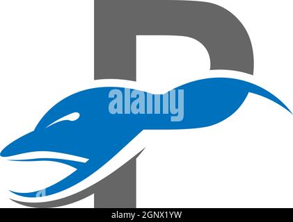 Dolphin with Letter P logo icon design concept vector template Stock Vector
