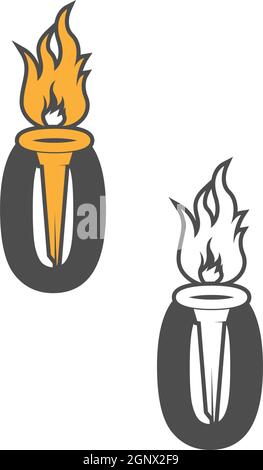 Number zero icon logo combined with torch icon design Stock Vector