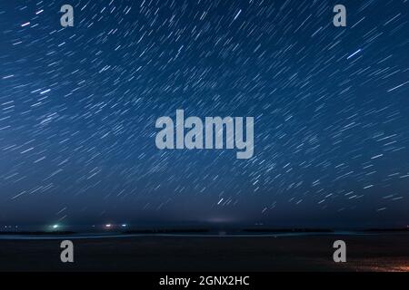 Of 20 minutes star of the trajectory (Sendai Arahama Coast). Shooting Location: Sendai, Miyagi Prefecture Stock Photo