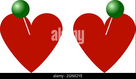 Two Valentines Heart With Pin Icon Stock Vector