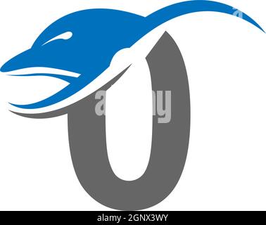 Dolphin with number zero logo icon design concept vector template Stock Vector